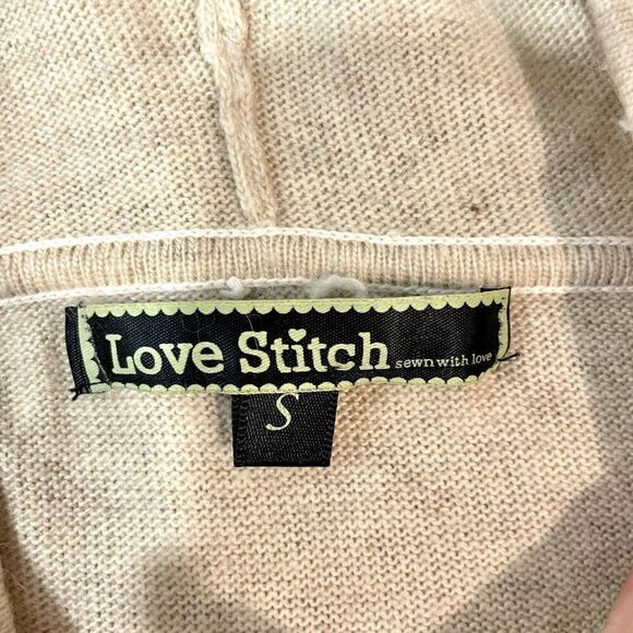 Love Stitch Beige Angora Wool Cashmere Oversized Hooded Top S Polo Top - Picture 5 of 7